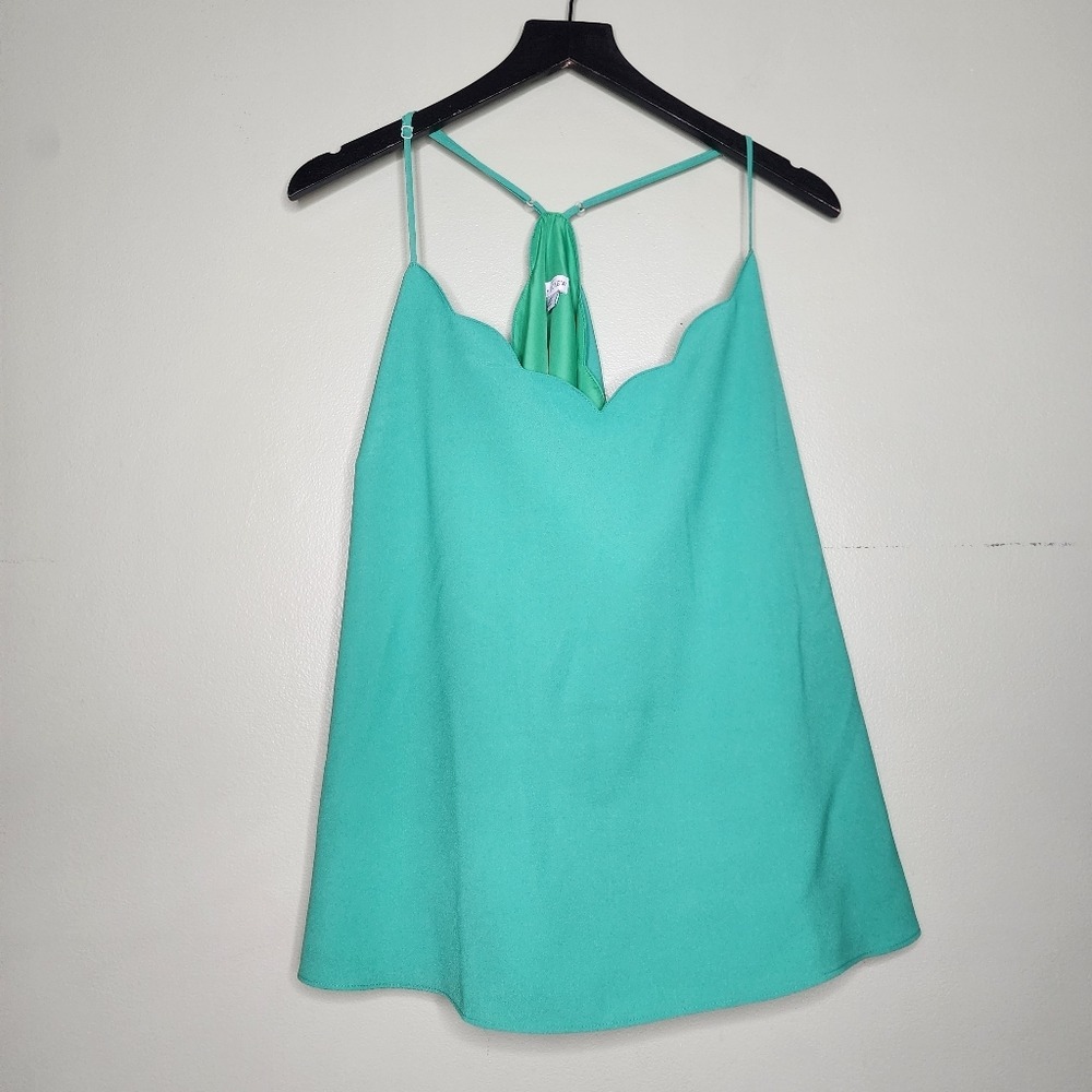 J by J Crew Sleeveless Top Cami Tank Scalloped Green Corp Office Feminine 22 - Picture 4 of 6